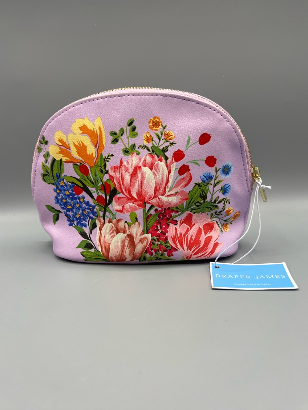 Draper James Essentials Pouch Lavender Floral Leatherette Cosmetic Makeup Bag